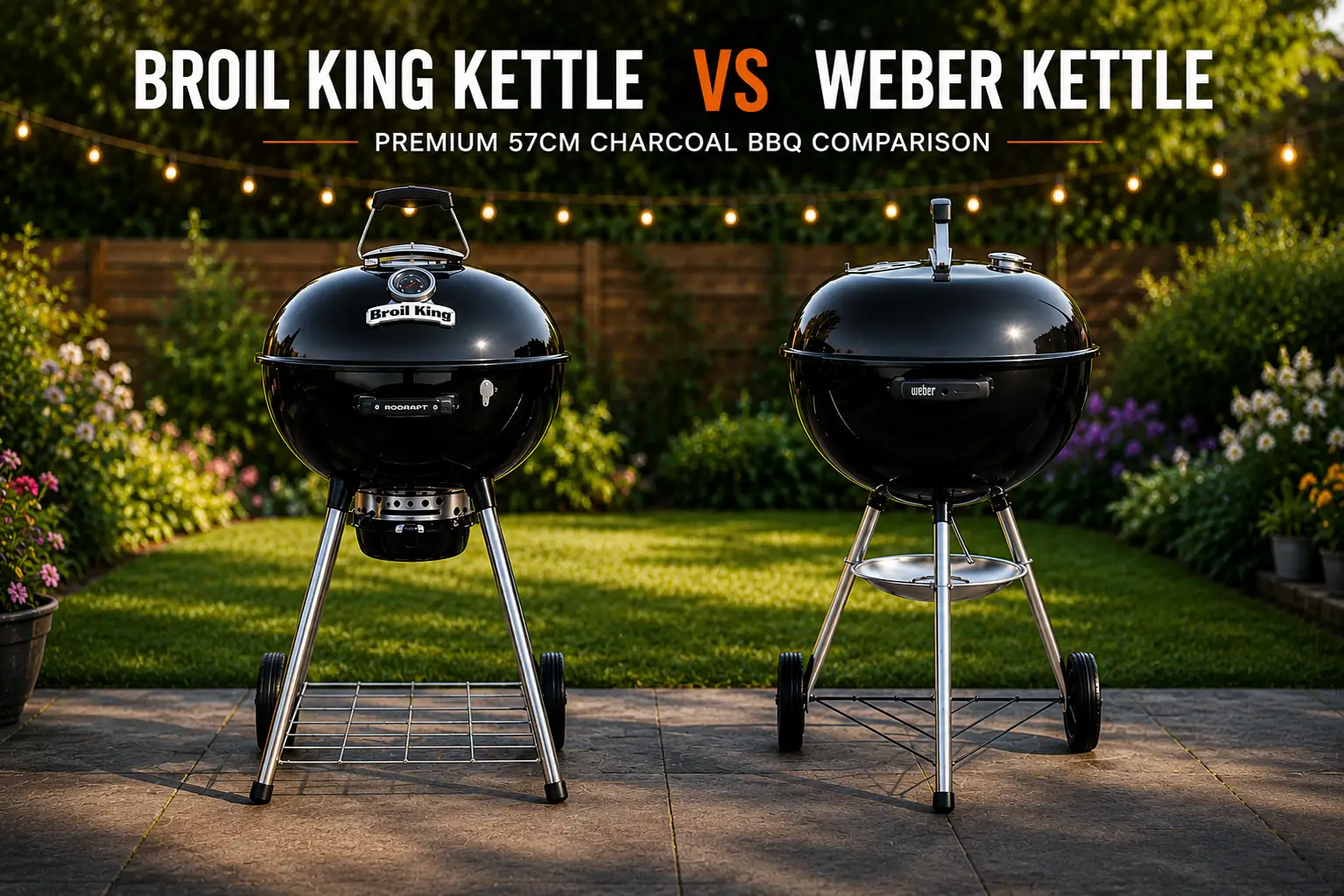 Charcoal BBQ Comparision. Broil King Kettle vs Weber Master Touch. Up for sale from The Outdoor Scene, Dublin 14