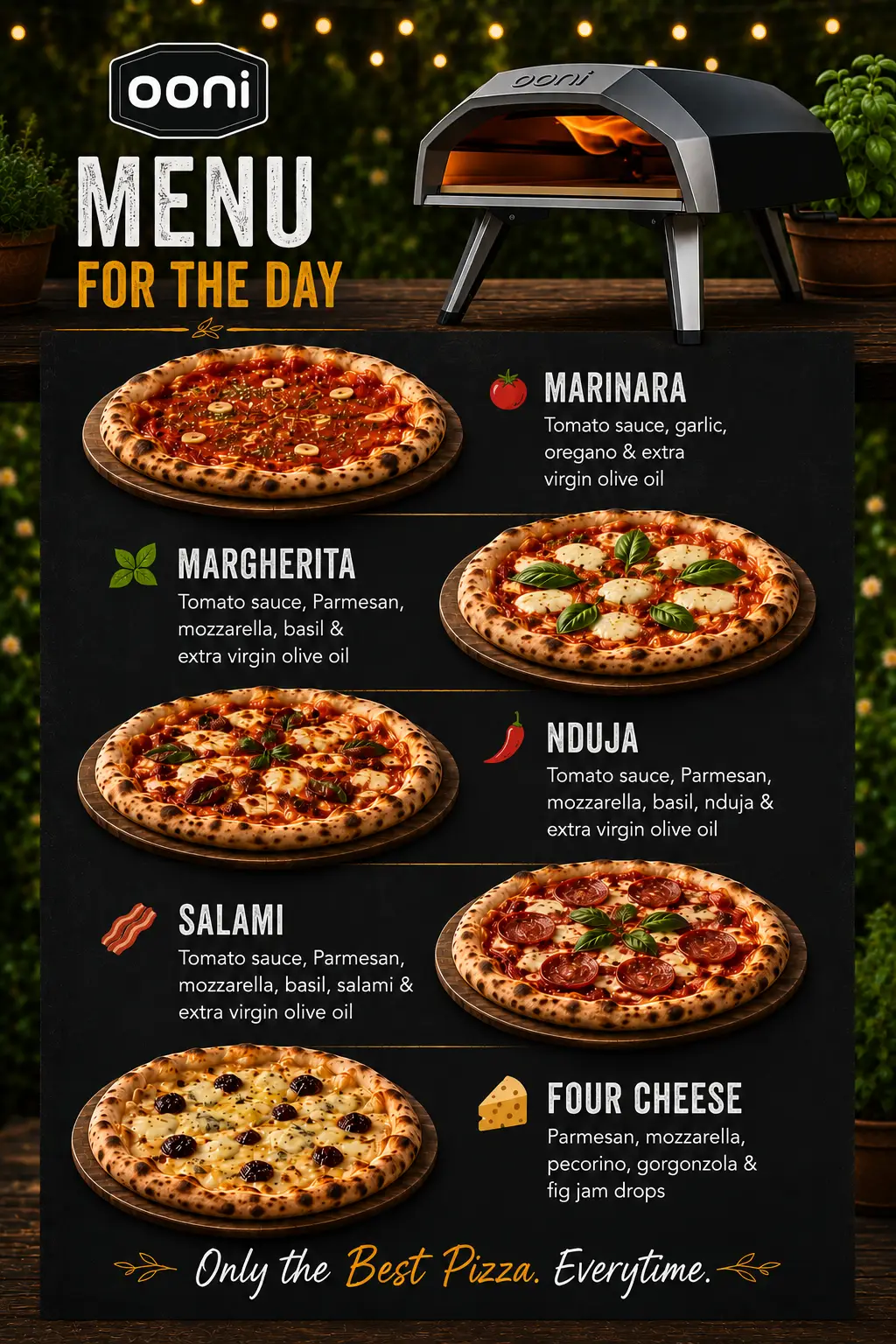 Pizza menu for the event day