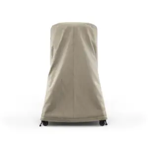 Back view of covered pizza oven on stand