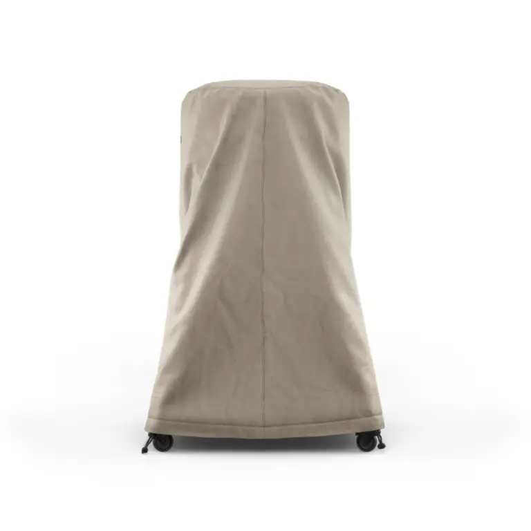 Back view of covered pizza oven on stand