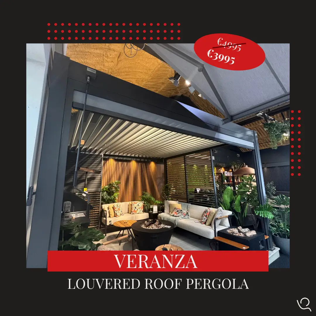 Veranza Louvered roof pergola at huge discount available in Dublin
